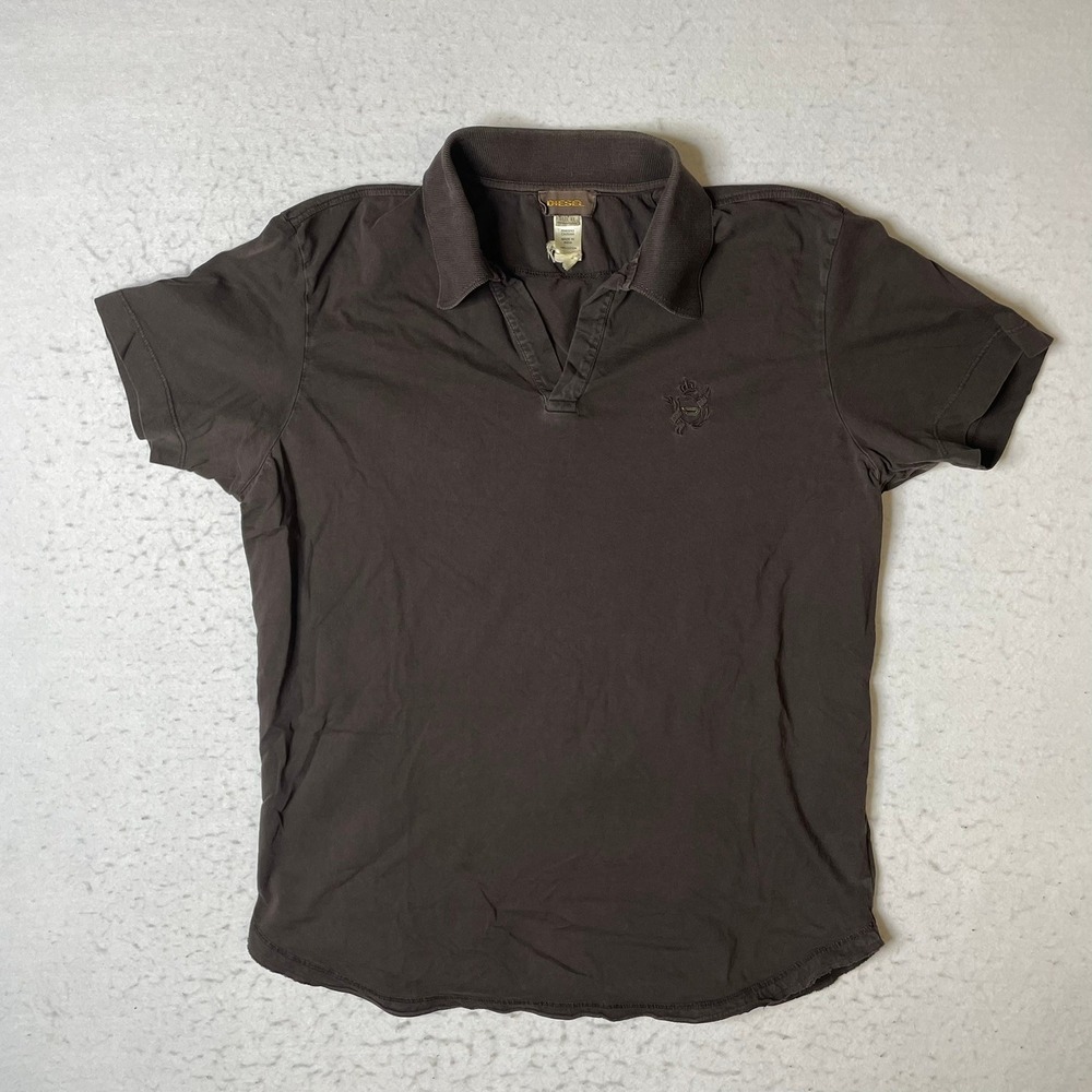 Diesel‎ Mens XL Brown Short Sleeve V-Neck Polo Shirt Cotton Logo RN93243 CA25594